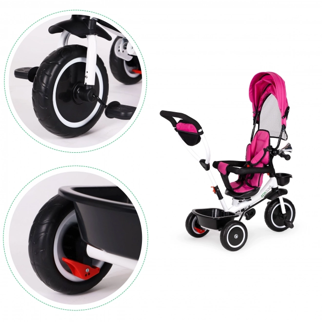 ECOTOYS Trehjulet cykel med tag og styrestang - lyserød