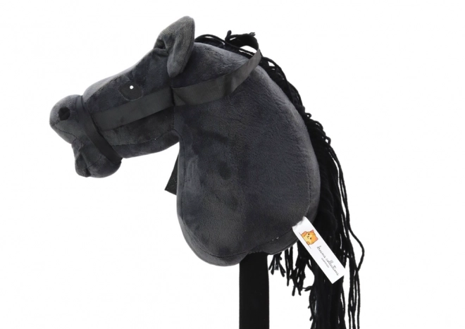 Plys hestehoved på stok Hobby Horse Langhåret Sort Lyde