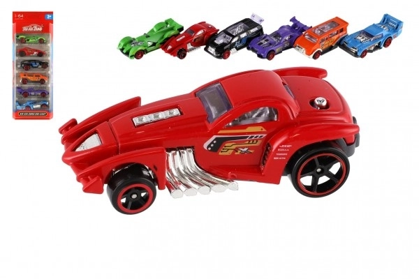 Auto racer 6 stk metal/plastik 8 cm i fri bevægelse i kasse 10,5x27,5x4 cm