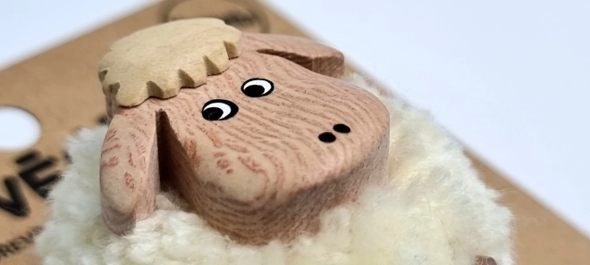 Vædder Træmagnet stor pompom Får