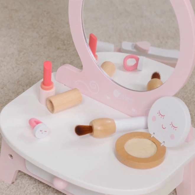 Træ-toiletbord til børn med spejl og tilbehør fra Classic World