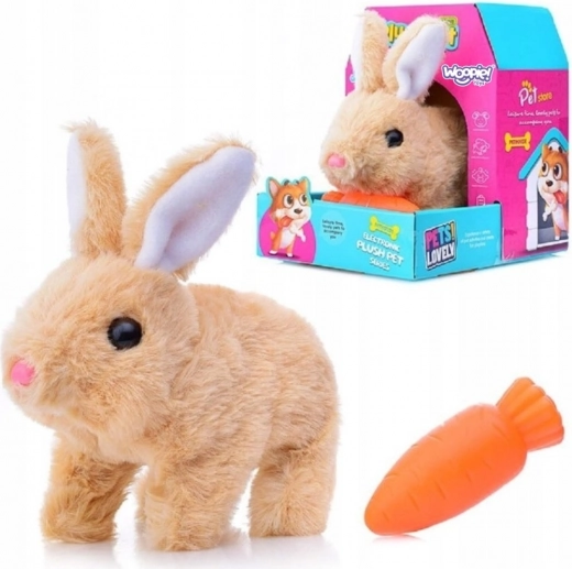 Interaktiv plysbamse-kanin med gulerod WOOPIE – beige
