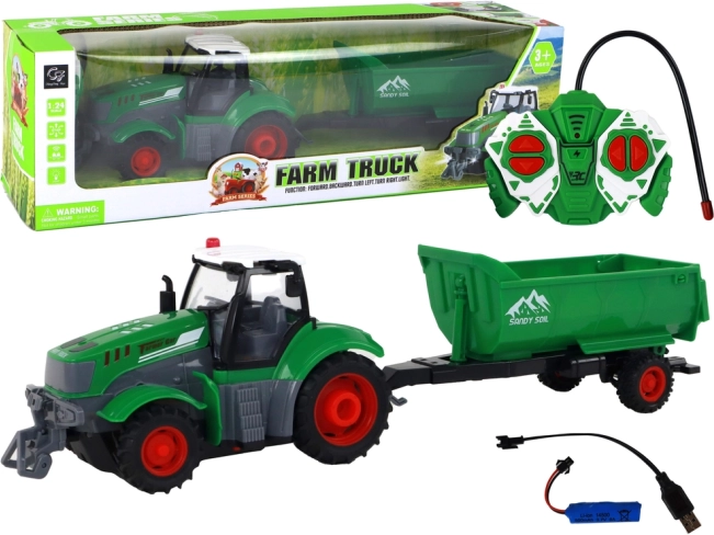 Fjernstyret traktor med trailer 1:24, grøn