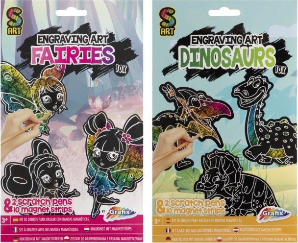 Skrabbe-magneter – feer og dinosaurer, sæt med 10 stk.