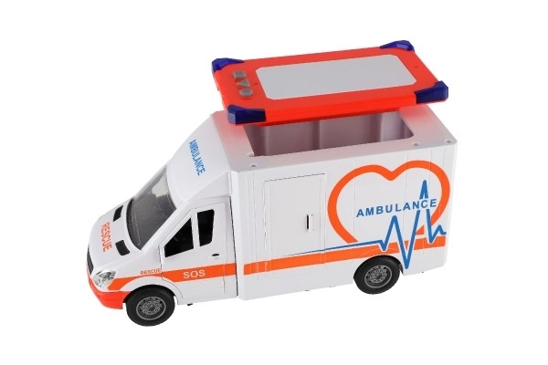 Legetøj Ambulance Plastik 28cm med Båre og Træghedshjul med Lys og Lyd