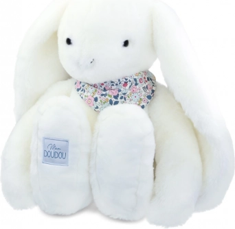 Doudou plysbamse kanin med tørklæde hvid 50 cm