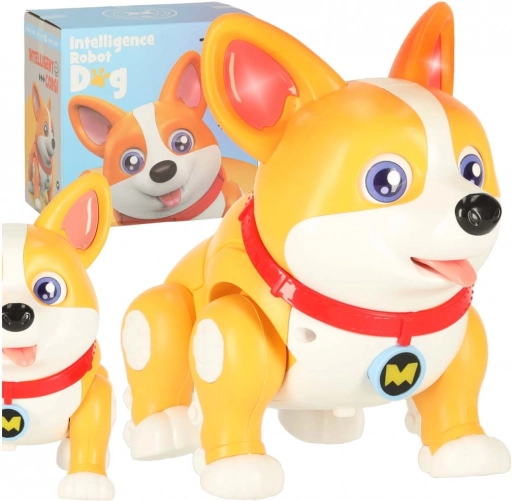 Interaktiv robot-corgi med lysende ører og musik