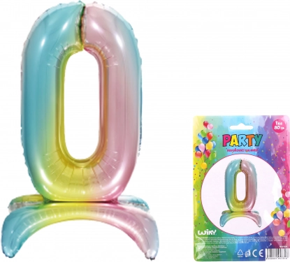 Oppustelig folieballon tal 0 regnbue 80 cm
