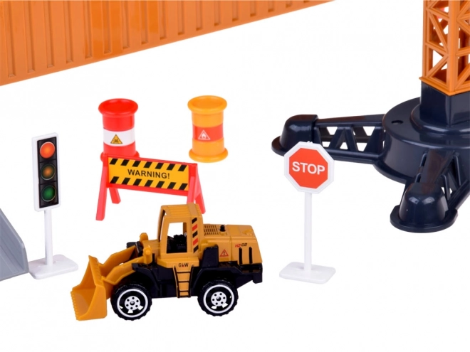 Interaktivt sæt med lastbil, udklappeligt anhængerkran og gaffeltruck