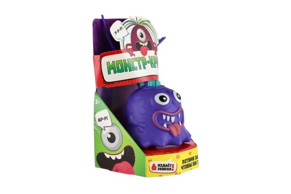 Monster med sugekop plastik 7cm på batteri med lyd, lys 3 farver i kassen 12 stk i æske