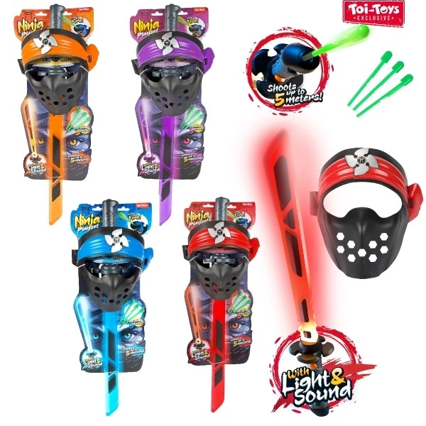 Ninja sæt sværd + maske + pile med lyd og lys