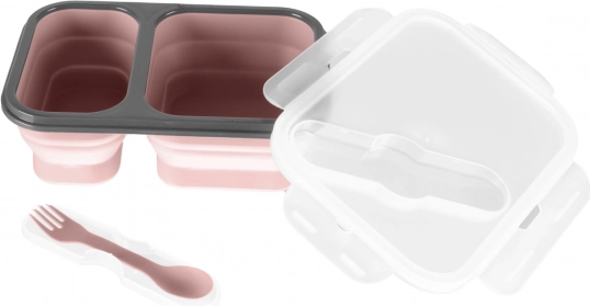 Silikone madkasse med bestik stor, Old Pink