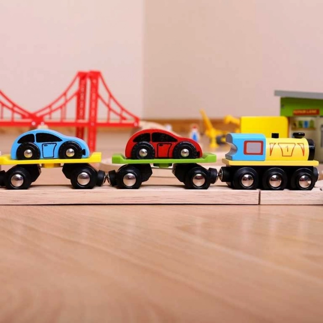 Bigjigs Rail Godstog med biler og skinner
