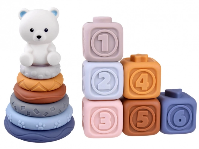 Bløde gummi sensoriske blokke pyramide puslespil med bamse ZA4819