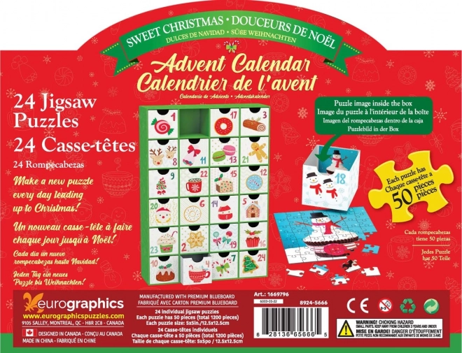 Adventskalender med puslespil Eurographics 24 x 50 stykker – Søde Jul