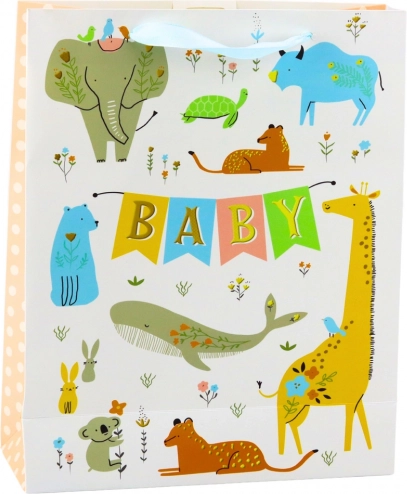 Gavepose Baby med dyremotiver 32 x 26 x 10 cm