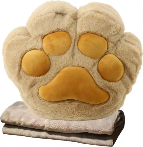 Plys pude med håndlomme og tæppe, beige 40 cm