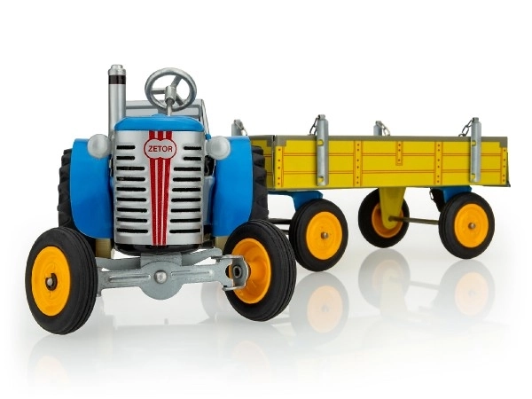 Traktor Zetor med trailer blå på nøgle metal 28cm Kovap i æske