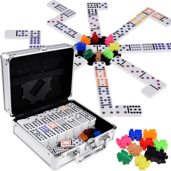 Sæt med Domino og Mexican Train med metalkuffert
