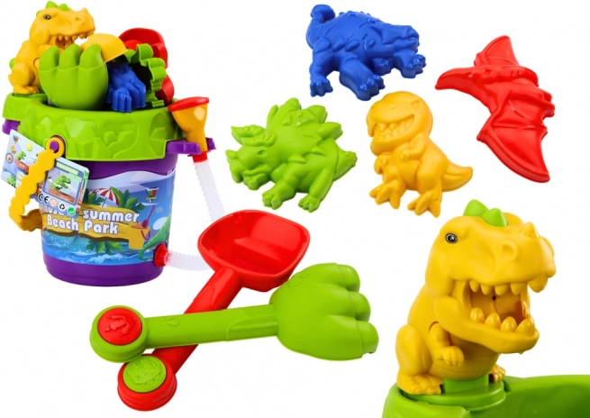 Sæt til børn med dinosand – spand med bruser, vandkande og forme