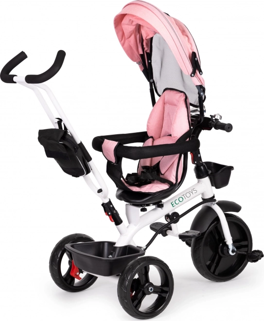ECOTOYS Trehjulet cykel, Sportsbarnevogn - lyserød