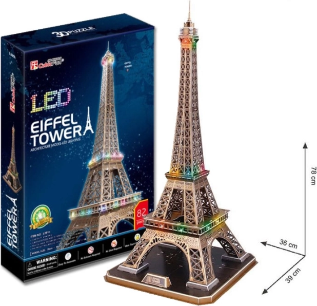 CUBICFUN lysende 3D-puslespil Eiffeltårnet med LED-belysning, 84 brikker