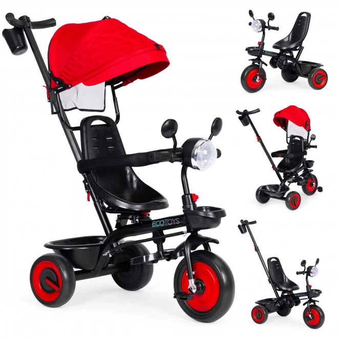 3i1 trehjulede cykel med drejeligt sæde og kaleche rød ECOTOYS
