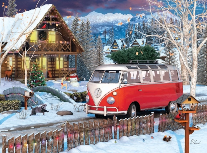 EUROGRAPHICS puslespil i dåse med julebus Volkswagen 550 brikker