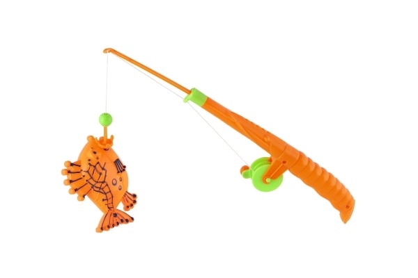 Fiskespil/fisker magnetisk plastik 3 stk.+stang plastik 34cm mix farver på kort
