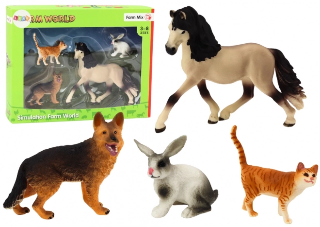 Sæt med husdyrfigurer - Hest, Hund, Kanin, Kat, 4 stk.