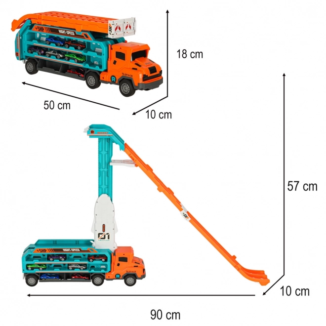 Racerbane med tovogn og transporter 6 dele - orange