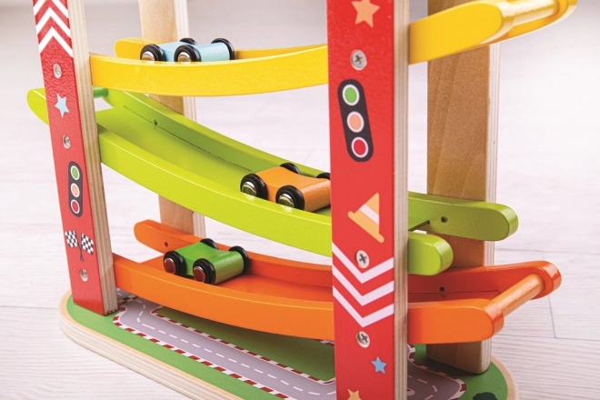 Træ racerbane til biler fra Bigjigs Toys