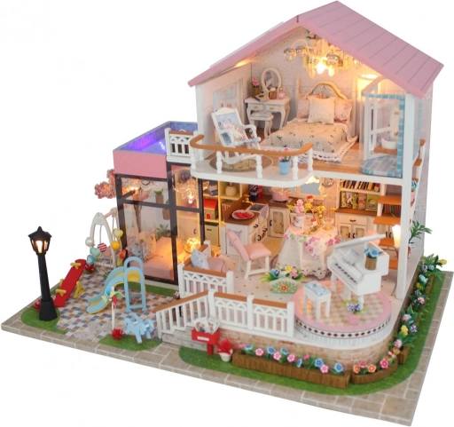 miniature dukkehus sød villa med LED-belysning