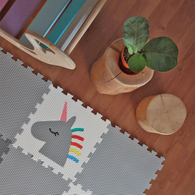 Minideckfloor gulv 12 dele - får, lama, enhjørning, regnbue