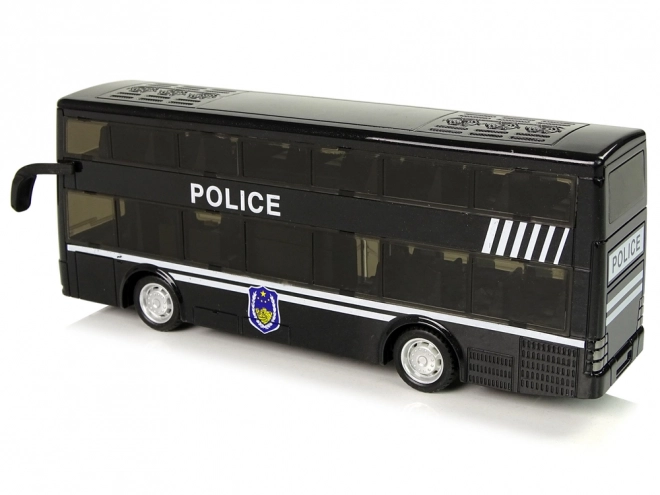 Politiets dobbeltdækker sort bus med friktionstræk
