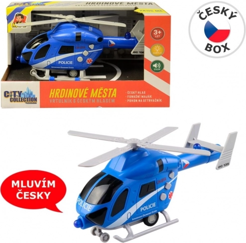 Polithelikopter med friktionsmotor med lys og lyd 20 cm