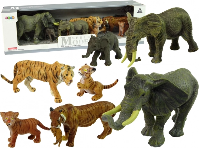Sæt med Afrika-figurer – elefanter og tigre til børn