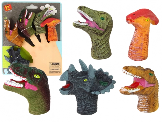 Farverige fingerdukker Dinosaurer, sæt med 5 stk
