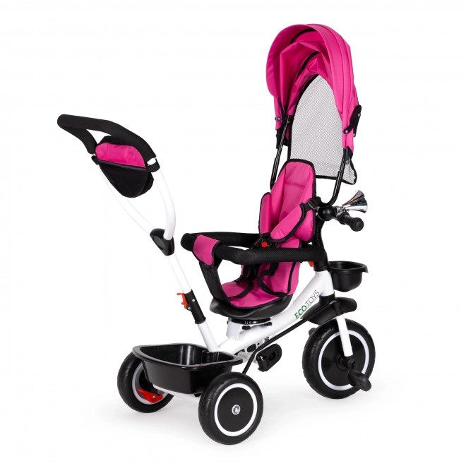 ECOTOYS Trehjulet cykel med tag og styrestang - lyserød