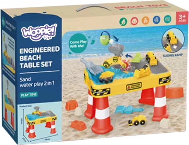 Woopie Vand og Sand Bord 2i1 Byggelege Overflade Med 4 Biler 12el.
