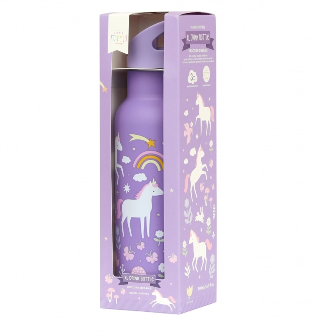 A Little Lovely Company Rustfri drikkeflaske 500 ml – Enhjørninger og Regnbue