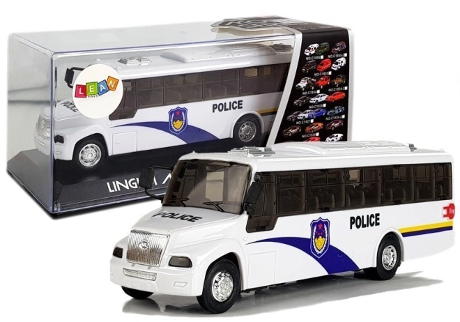 Hvid Politibus med Mekanisk Træk-og-slip Drev og Lyd-/Lyseffekter