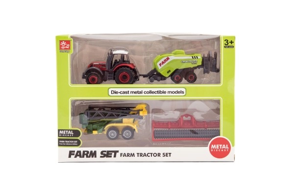 Farverig traktor og tre tilbehør