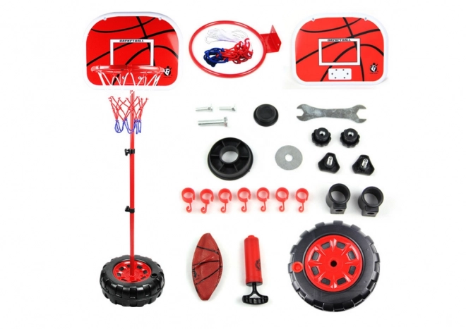 Justerbar basketballkurv med pumpe og bold