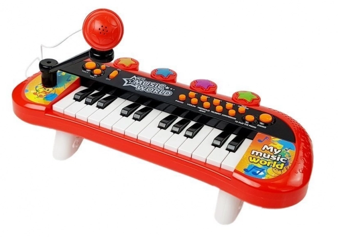 Klaver Pianinko 24 taster USB mikrofon rød