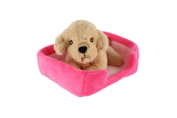 Lille hund i rede plys 4 farver 22x24cm 24m+
