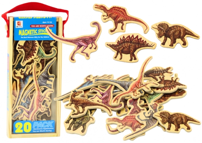 Træmagneter Dinosaurer sæt 20 stykker farverige