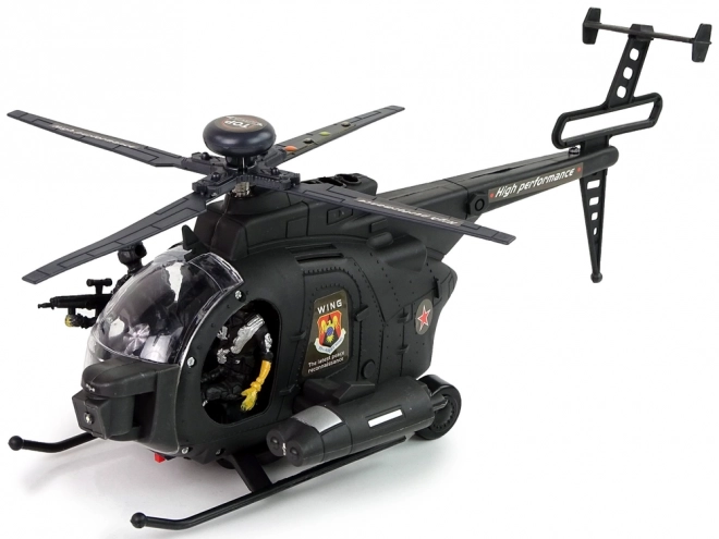 Militær helikopter med vinger og lyseffekter på batterier