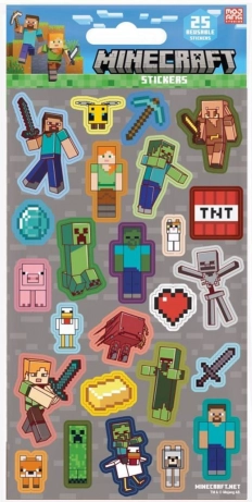 Minecraft-klistermærker grå, 25 stk.