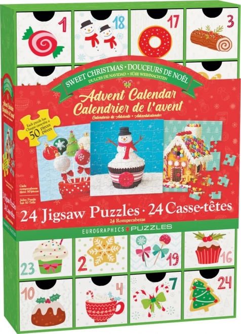 Adventskalender med puslespil Eurographics 24 x 50 stykker – Søde Jul
